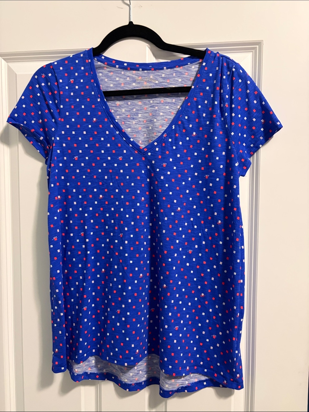 Blue V-Neck Dot Print Women’s Top